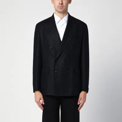 Tagliatore Double-breasted Wool And Cashmere Blazer In Black