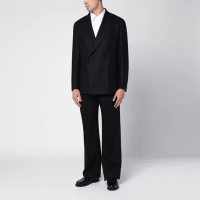 Tagliatore Double-breasted Wool And Cashmere Blazer In Black