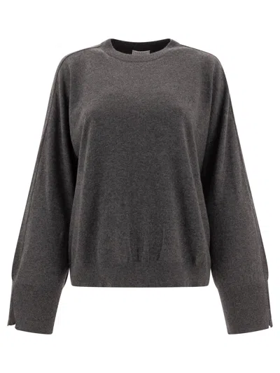 Shop Brunello Cucinelli Cashmere Sweater With Monili Knitwear In Grey