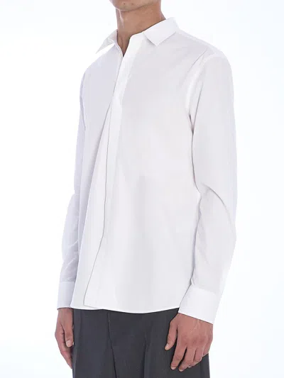 Valentino Long-sleeved Shirt In Cotton Poplin With Flower Patch In White