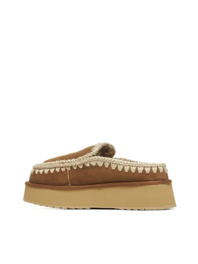 Mou Cognac Clog Eskimo Platform Mules In Brown