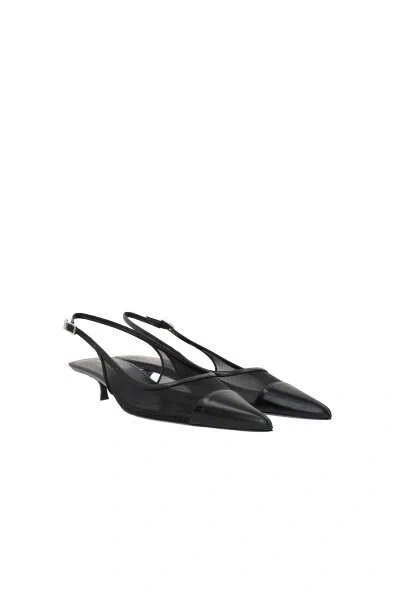 Saint Laurent Oxalis Patent Leather-trimmed Mesh Slingback Pumps In Black