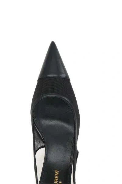 Saint Laurent Oxalis Patent Leather-trimmed Mesh Slingback Pumps In Black