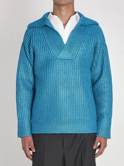 Valentino Garavani Turquoise Silk Blend Sweater In Blue