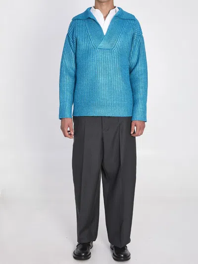 Valentino Garavani Turquoise Silk Blend Sweater In Blue