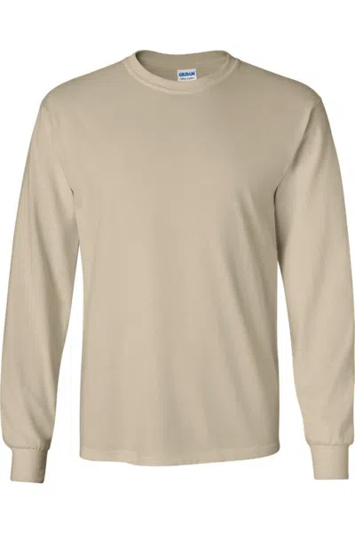 Gildan Ultra Cotton Long Sleeve T-shirt In Beige