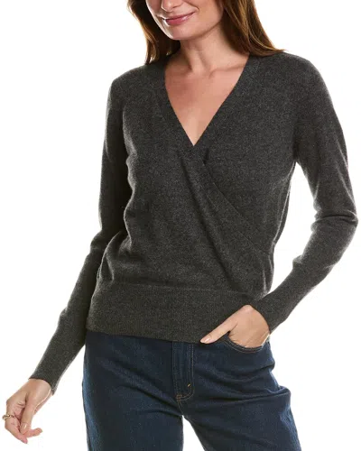 Forte Cashmere Rib Surplice Cashmere Pullover In Grey