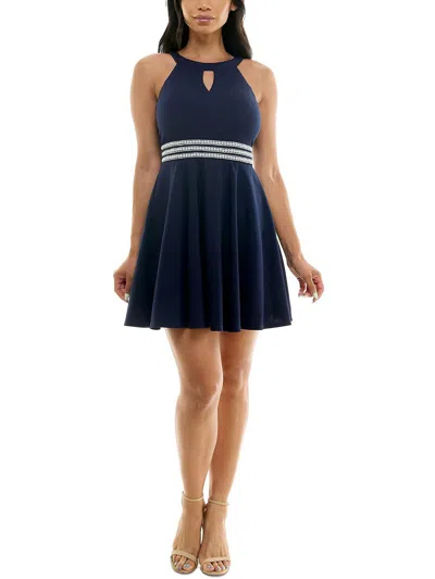 Emerald Sundae Juniors Womens Embellished Fit & Flare Dress In Blue