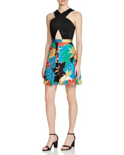 Shop Alice And Olivia Ali Cross Front Dress In Jungle Hibiscus
