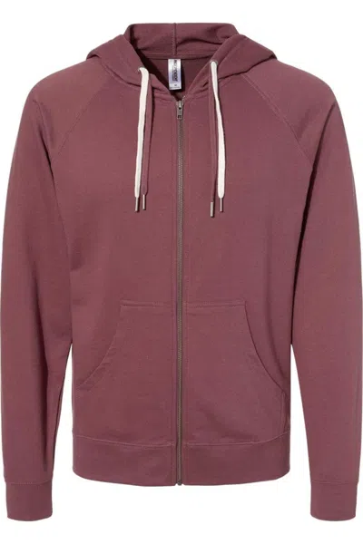 Independent Trading Co. Icon Lightweight Loopback Terry Full-zip Hooded Sweatshirt In Red