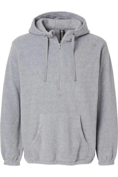 Burnside Polar Fleece Quarter-zip Hooded Pullover In Grey