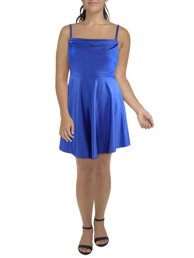City Studio Plus Womens Adjustable Straps Midi Slip Dress In Blue