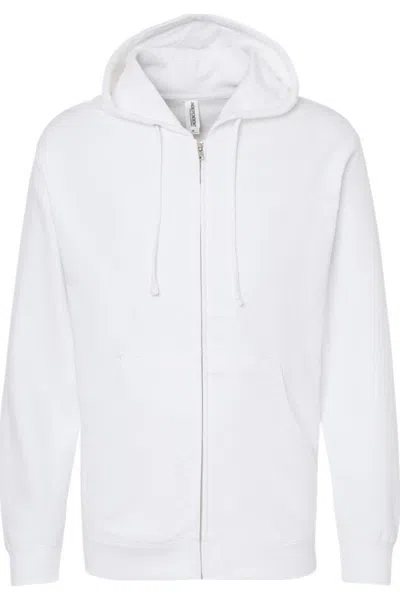 Independent Trading Co. Midweight Full-zip Hooded Sweatshirt In White