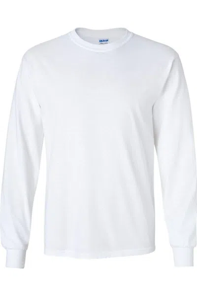 Gildan Mens Plain Crew Neck Ultra Cotton Long Sleeve T-shirt In White