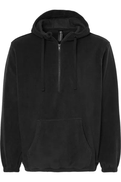 Burnside Polar Fleece Quarter Zip Hoodie In Black