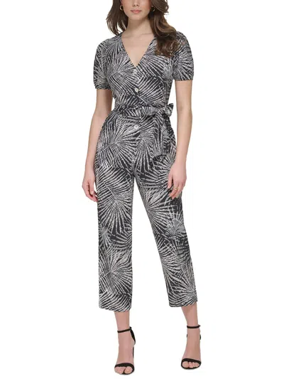 Kensie Palm Printed Short Sleeve Jumpsuit In Multi