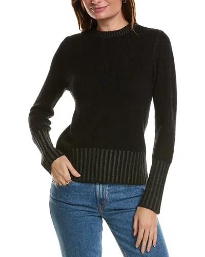 Forte Cashmere Plaited Crewneck Wool & Cashmere-blend Sweater In Black