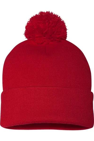 Sportsman Pom-pom 12 Knit Beanie In Red