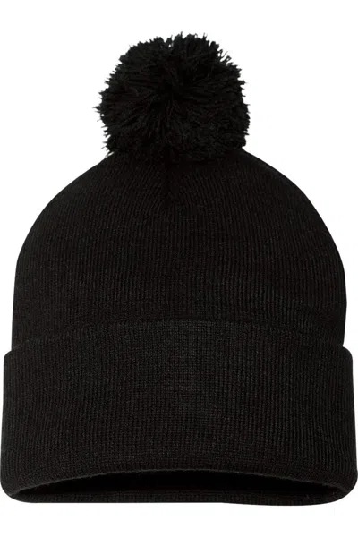 Sportsman Pom-pom 12 Knit Beanie In Black