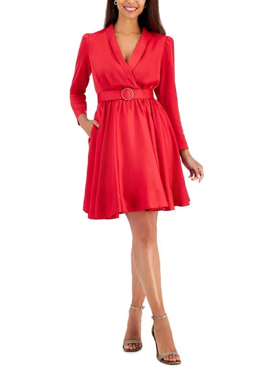 Taylor Womens Satin A-line Shirtdress In Red