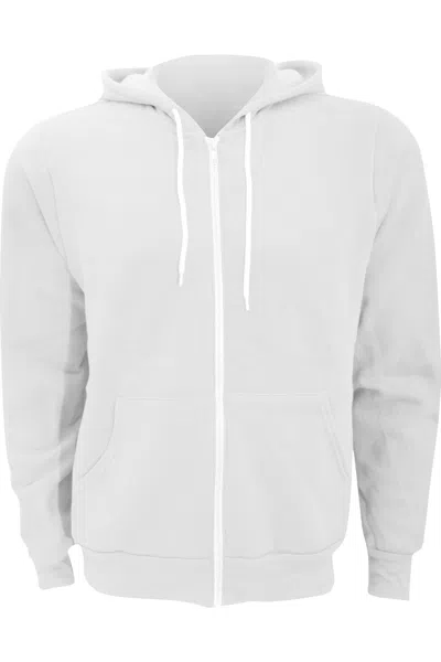 Bella+canvas Canvas Unisex Zip-up Polycotton Fleece Hooded Sweatshirt / Hoodie In White