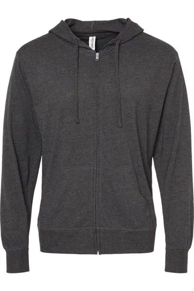 Independent Trading Co. Lightweight Jersey Full-zip Hooded T-shirt In Grey