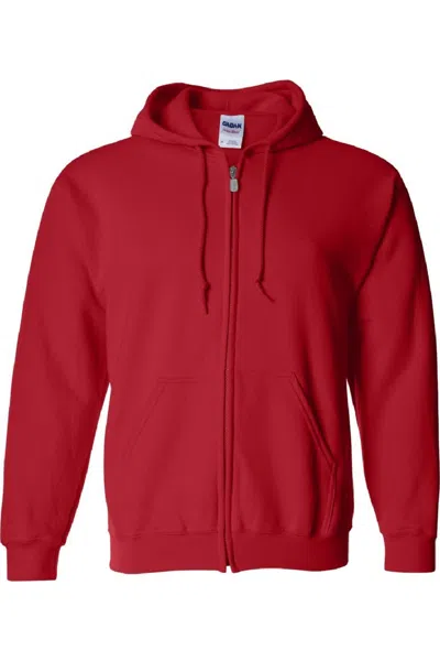 Gildan Heavy Blend Unisex Adult Full Zip Hooded Sweatshirt Top In Red