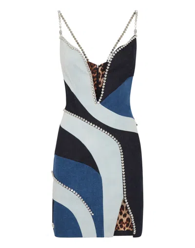 Philipp Plein Denim Mini Dress In Multi