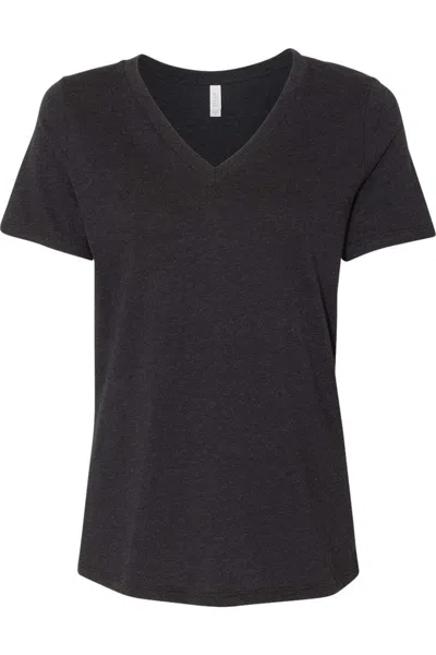 Bella+canvas Women´s Relaxed Heather Cvc V-neck Tee In Black
