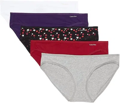 Calvin Klein Women's 5-pack Form Bikini Bottom In Grey Heather/rebellious/twinkle Black/purple In Multi