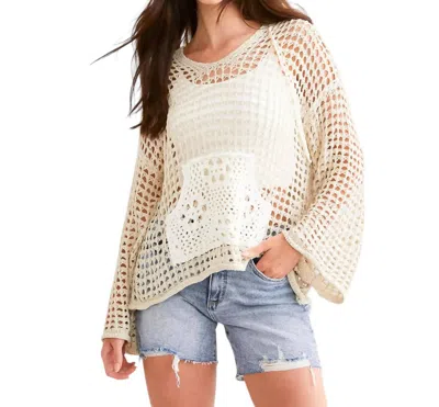 Pol Open Stitch Hooded Sweater In Natural In White