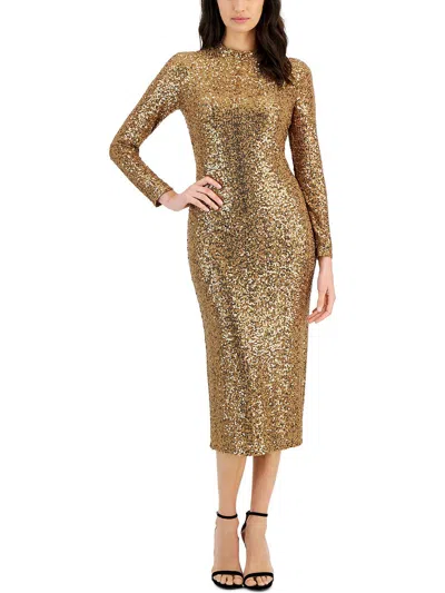 Anne Klein Womens Sequined Party Dress Midi Dress In Gold