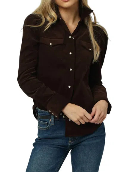 Dear John Denim Baby Cord Puff Shoulder Denim Top In Brown In Brown