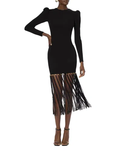 Helsi Greta Puff-shoulder Tassel Midi Dress In Black