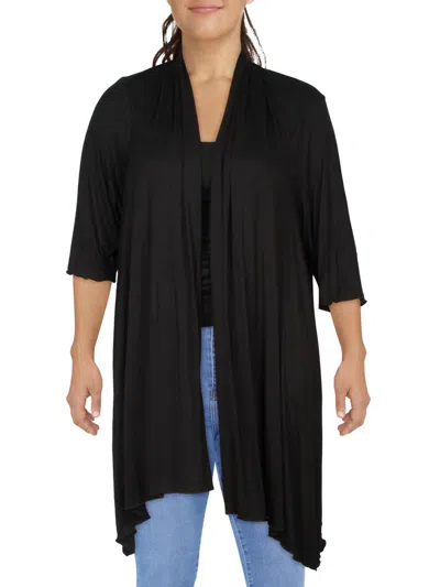 24seven Comfort Apparel Women's Plus Size Extra Long Open Front Cardigan In Black