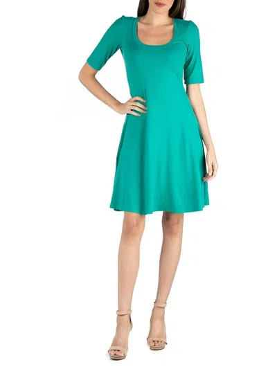 24seven Comfort Apparel A-line Knee Length Dress With Elbow Length Sleeves In Blue