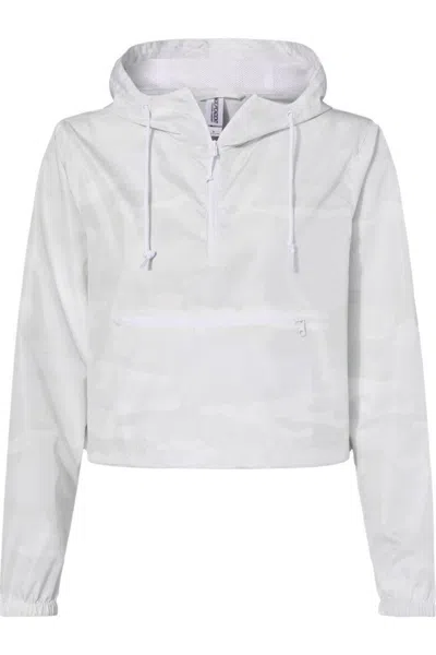 Independent Trading Co. Women´s Lightweight Quarter-zip Pullover Crop Windbreaker In White