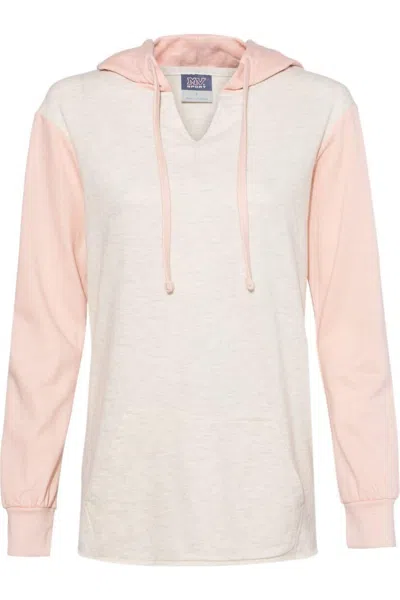Mv Sport Womens French Terry Hooded Pullover With Colorblocked Sleeves In Multi