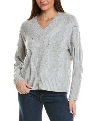 Hannah Rose Wide Cable V-neck Wool & Cashmere-blend Sweater In Grey