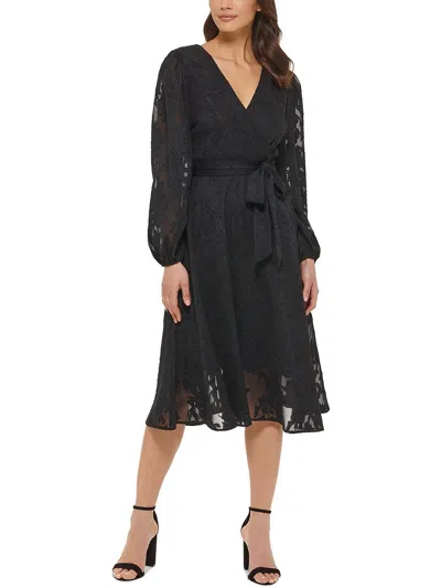 Kensie Dresses Womens Chiffon Fit & Flare Dress In Black