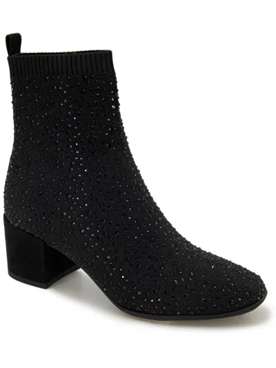 Kenneth Cole Reaction Rida Stretch Jewel Womens Rhinestone Ribbed Knit Ankle Boots In Black