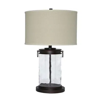 Furnizzeme Drum Shade Table Lamp With Glass Insert Base, Bronze