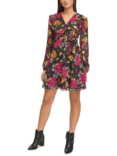 Kensie Dresses Womens V-neck Mini Fit & Flare Dress In Multi