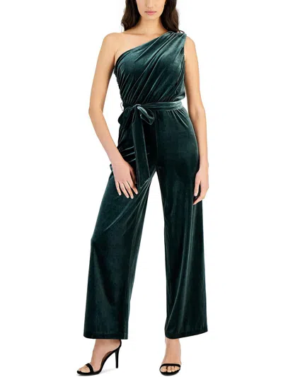 Anne Klein One-shoulder Velvet Jumpsuit In Multi