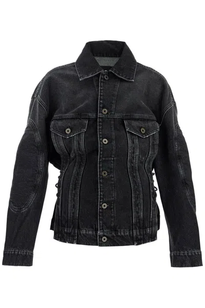 Shop Jean Paul Gaultier Denim Jacket With Laces In Black