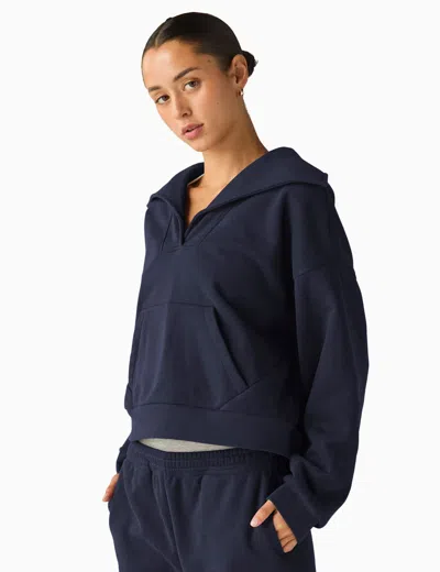 Beyond Yoga Street Smart Johnny Collar Fleece Sweatshirt In Blue