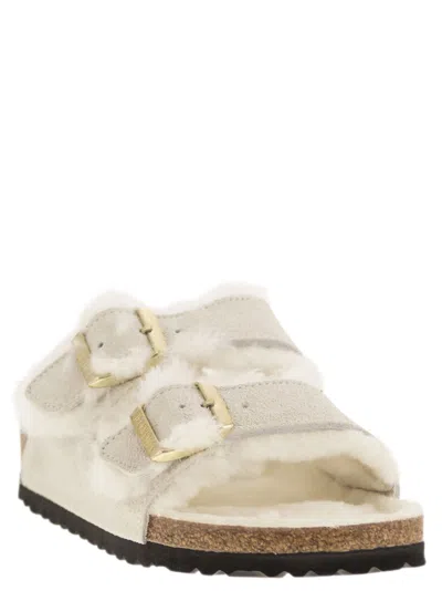 Birkenstock Arizona Suede Shearling Dual-buckle Slide Sandals