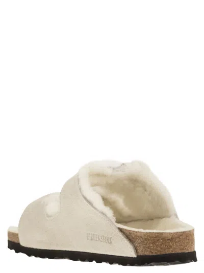 Birkenstock Arizona Suede Shearling Dual-buckle Slide Sandals