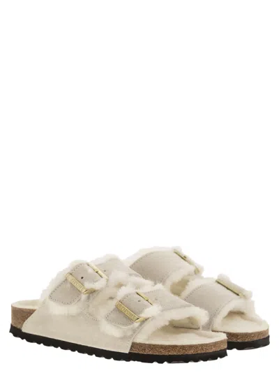 Birkenstock Arizona Suede Shearling Dual-buckle Slide Sandals