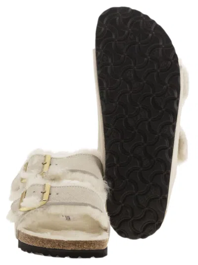 Birkenstock Arizona Suede Shearling Dual-buckle Slide Sandals